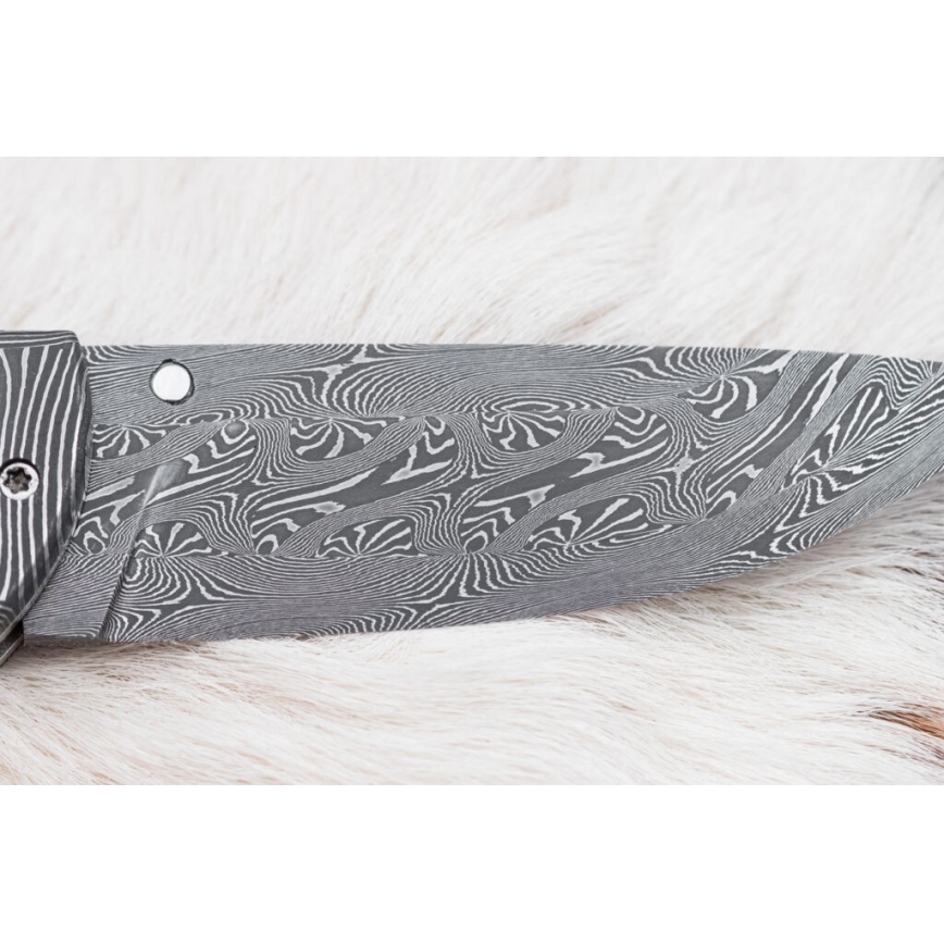 Išskirtinis sulankstomas Damasko peilis 8,6 cm mamuto iltis