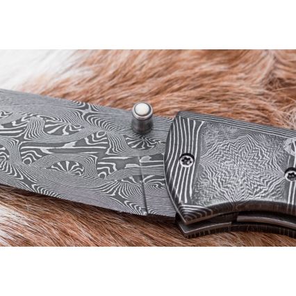 Išskirtinis sulankstomas Damasko peilis 8,6 cm mamuto iltis