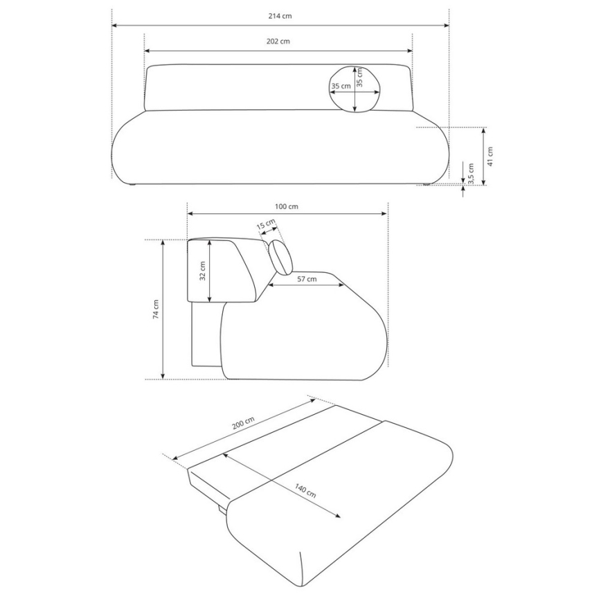 Išskleidžiamas trijų vietų sofa su daiktadėže PRATO smėlio spalvos
