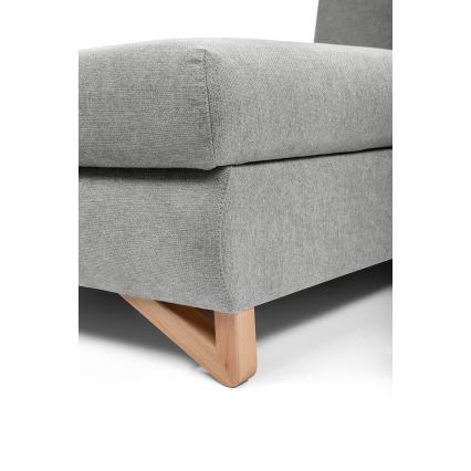 Išskleidžiama L formos apmušta kampinė sofa AVESTA, kairinė, pilka, su patalynės dėže