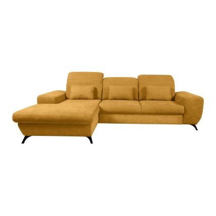 Išskleidžiama aptraukta L formos kampinė sofa ALTA, kairinė, geltona, su daiktų dėže
