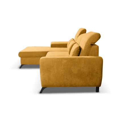 Išskleidžiama aptraukta L formos kampinė sofa ALTA, kairinė, geltona, su daiktų dėže