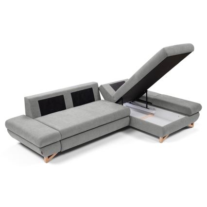 Išskleidžiama apmušta L formos kampinė sofa AVESTA, dešininė, pilka