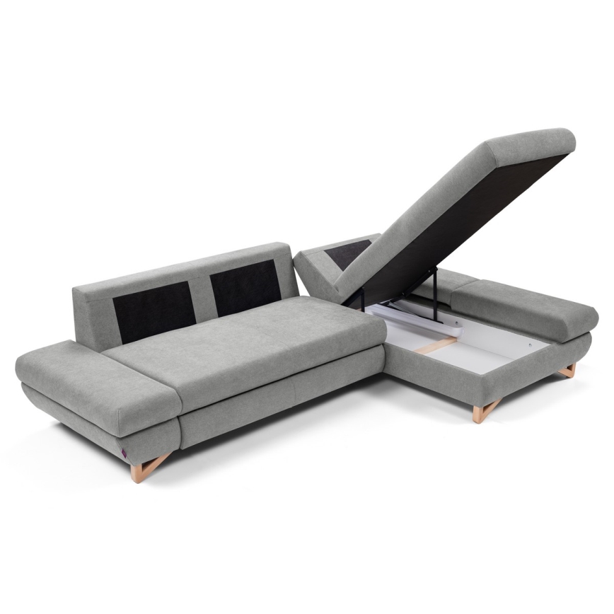 Išskleidžiama apmušta L formos kampinė sofa AVESTA, dešininė, pilka