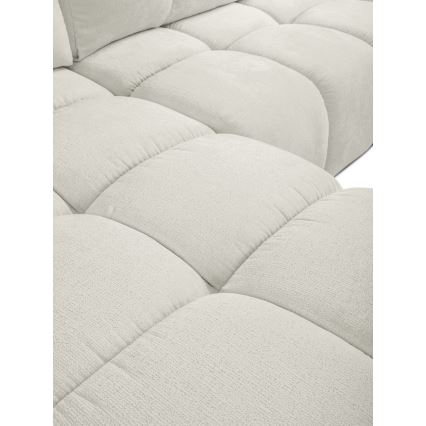 Išskleidžiama apmušta L formos kampinė sofa ALMADA, kairinė, smėlinė, su talpia daiktadėže