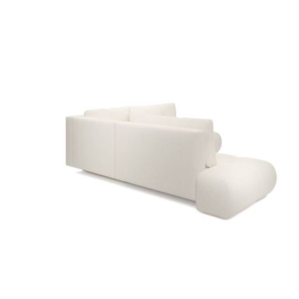Išskleidžiama apmušta L formos kampinė sofa ALMADA, dešinės pusės, smėlio spalvos, su talpia daiktadėže