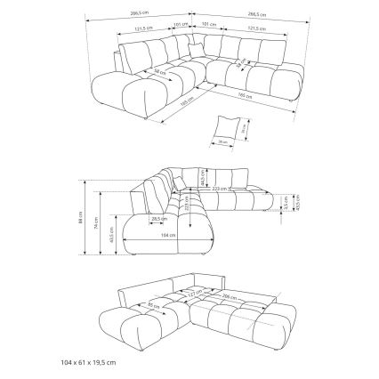 Išskleidžiama apmušta L formos kampinė sofa ALMADA, dešinės pusės, smėlio spalvos, su talpia daiktadėže