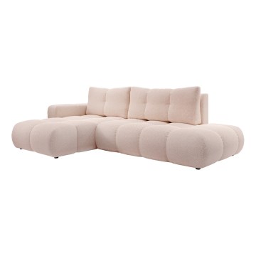Išskleidžiama apmušta L formos kampinė sofa ALMADA, kairinė, rožinė, su talpia daiktadėže