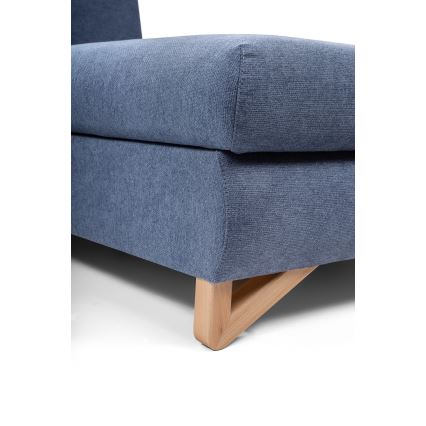 Išskleidžiama L formos kampinė apmušta sofa AVESTA, su daiktų dėže, dešinė, mėlyna