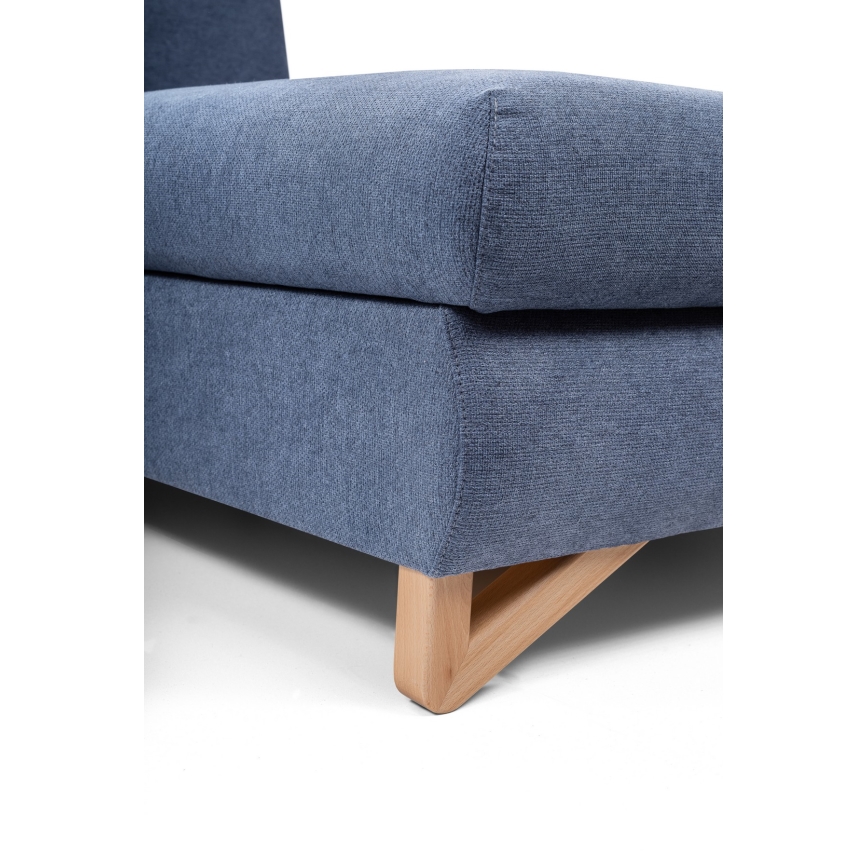 Išskleidžiama L formos kampinė apmušta sofa AVESTA, su daiktų dėže, dešinė, mėlyna