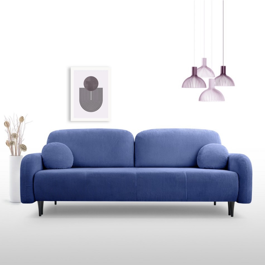 Išskleidžiama apmušta trijų vietų sofa CLOUDY, mėlyna