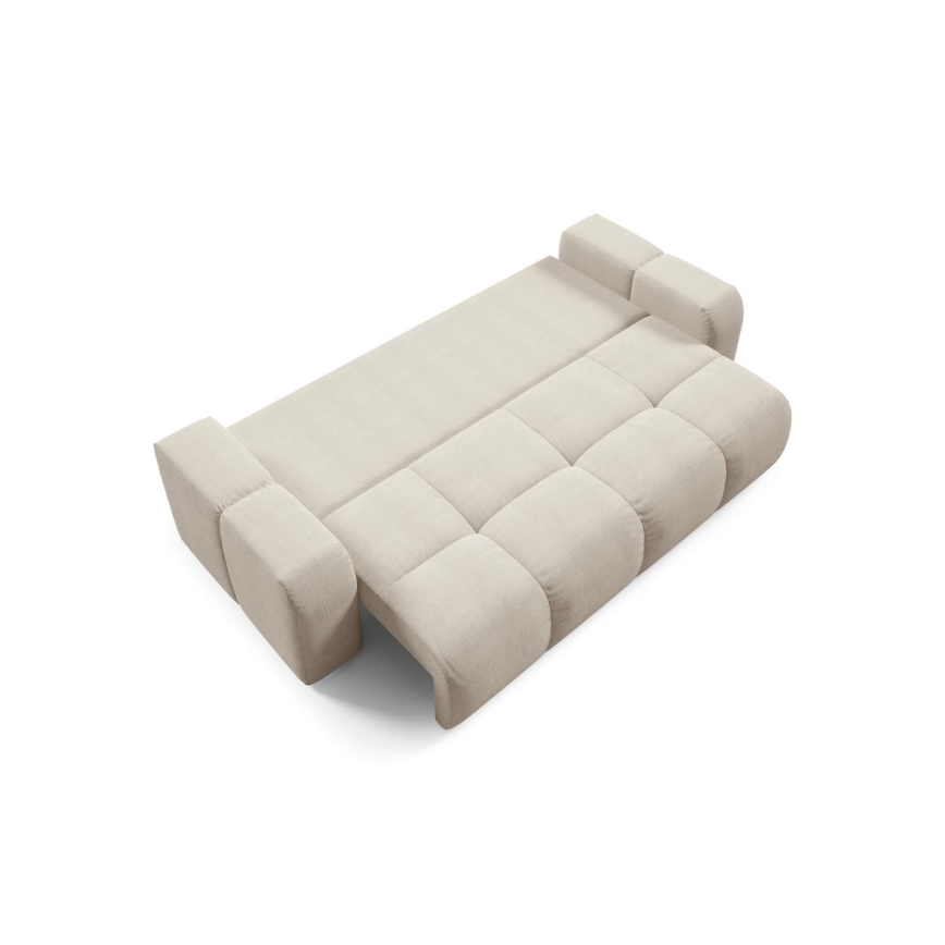 Išskleidžiama apmušta trijų vietų sofa-lova su daiktadėže ALMADA, smėlio spalvos