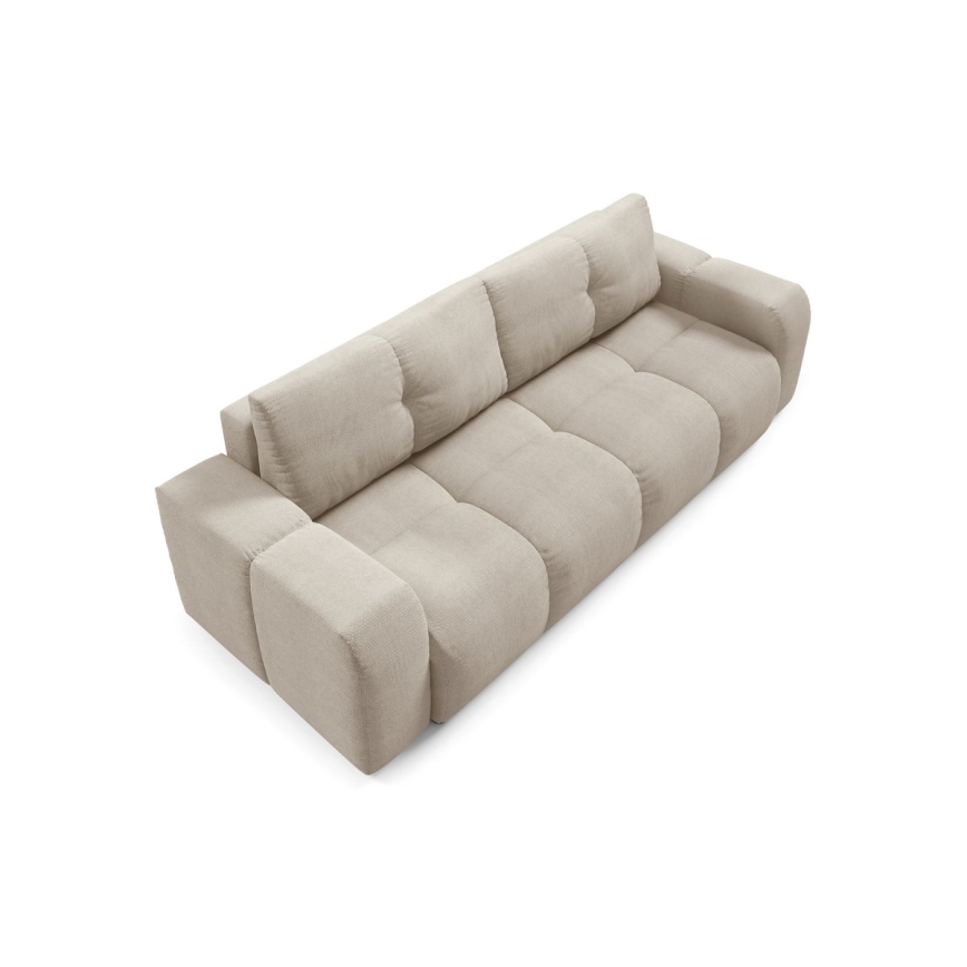 Išskleidžiama apmušta trijų vietų sofa-lova su daiktadėže ALMADA, smėlio spalvos