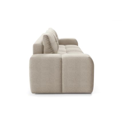 Išskleidžiama apmušta trijų vietų sofa-lova su daiktadėže ALMADA, smėlio spalvos