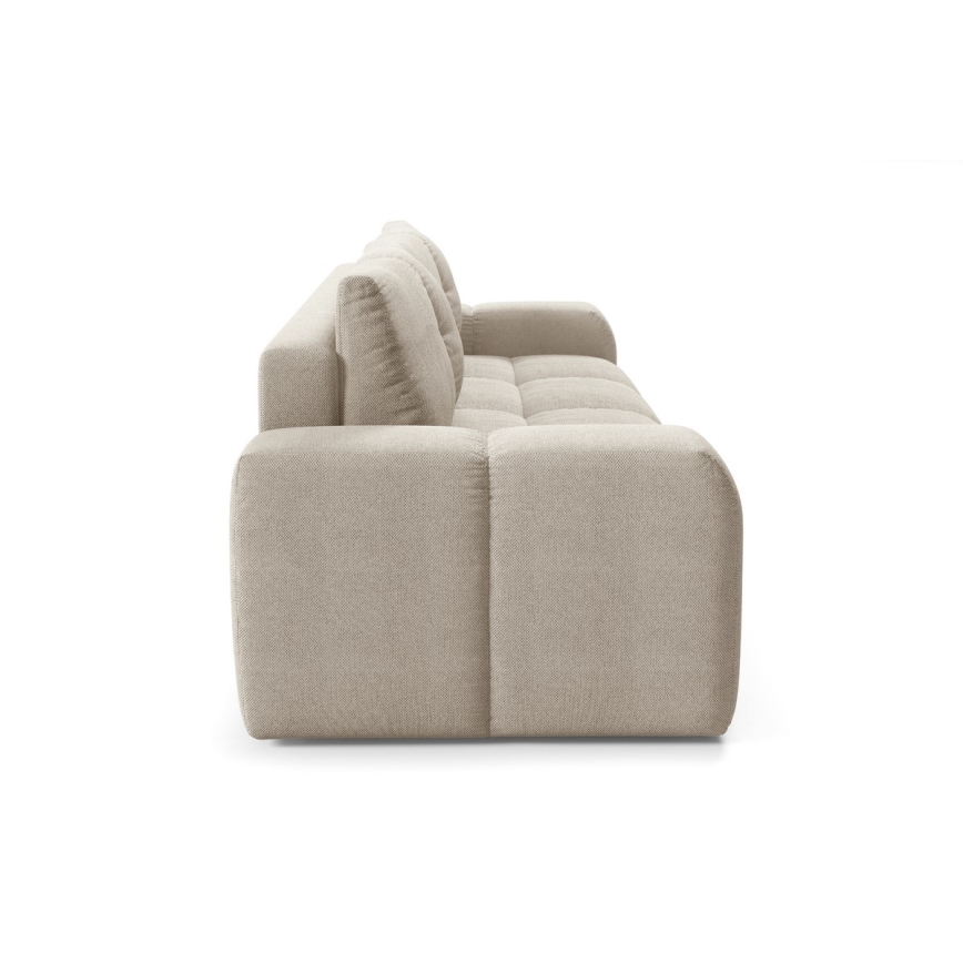 Išskleidžiama apmušta trijų vietų sofa-lova su daiktadėže ALMADA, smėlio spalvos