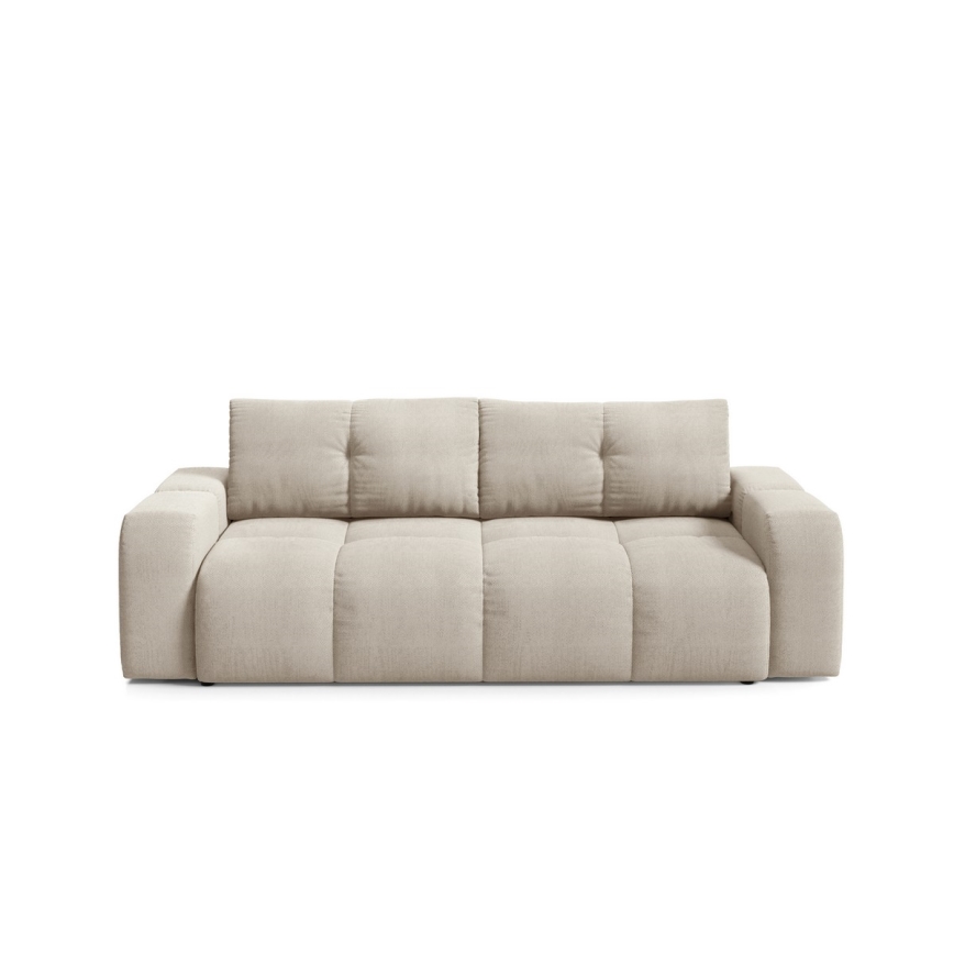 Išskleidžiama apmušta trijų vietų sofa-lova su daiktadėže ALMADA, smėlio spalvos