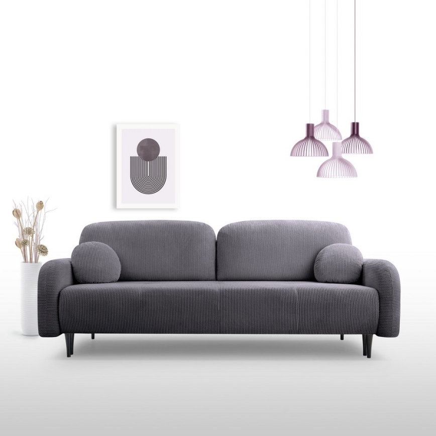 Išskleidžiama apmušta trivietė sofa CLOUDY, pilka