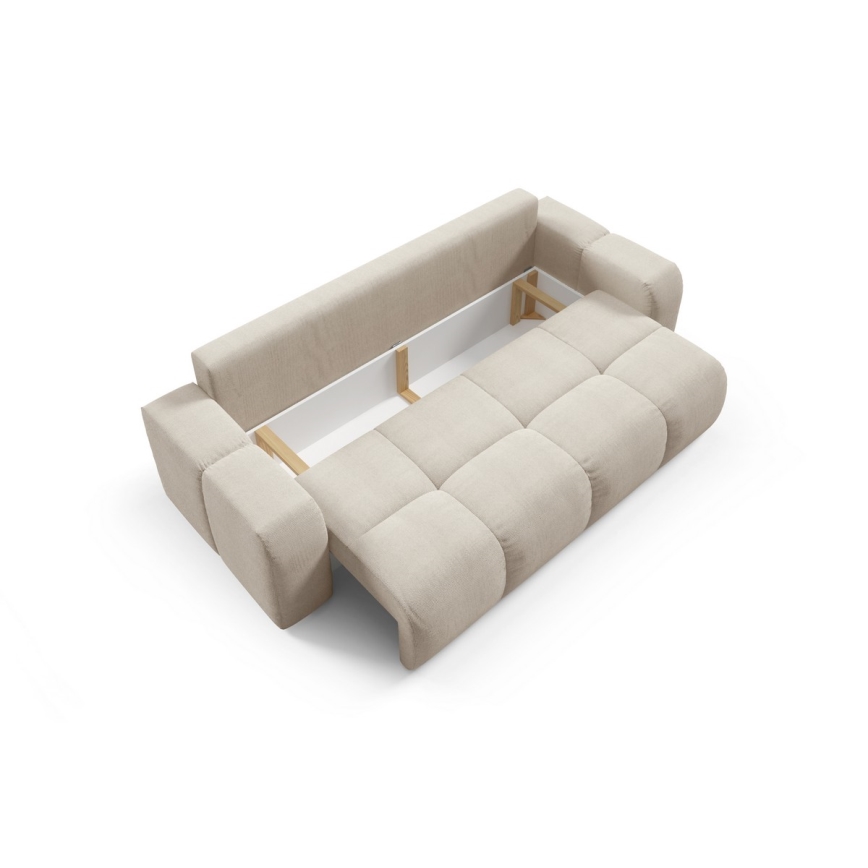 Išskleidžiama apmušta trivietė sofa su daiktų dėže ALMADA smėlio spalvos