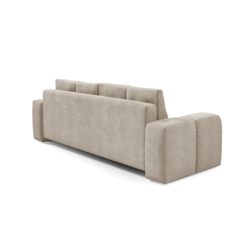 Išskleidžiama apmušta trivietė sofa su daiktų dėže ALMADA smėlio spalvos