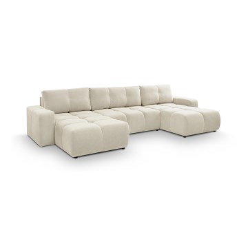 Išskleidžiama apmušta U formos kampinė sofa su daiktų dėže ALMADA, smėlio spalvos