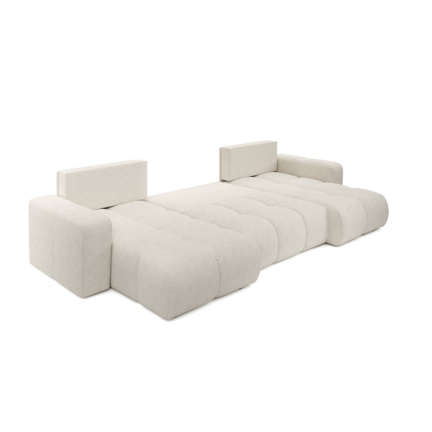 Išskleidžiama apmušta U formos sofa-lova ALMADA, smėlio spalvos, su patalynės dėže