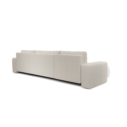 Išskleidžiama apmušta U formos sofa-lova ALMADA, smėlio spalvos, su patalynės dėže