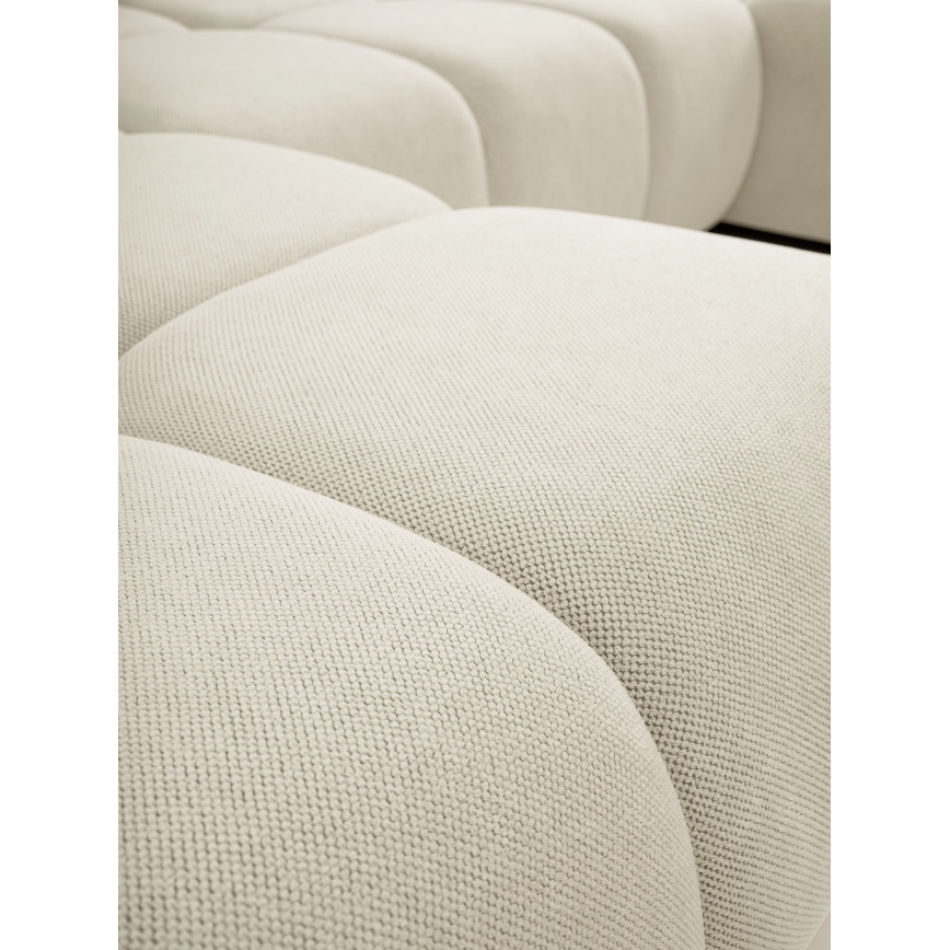 Išskleidžiama apmušta U formos sofa su sandėliavimo vieta ALMADA, smėlio spalvos