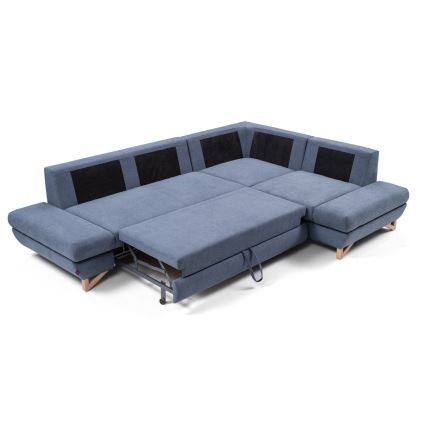 Išskleidžiama apmušta L formos kampinė sofa AVESTA, dešinė, mėlyna