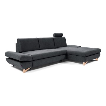 Išskleidžiama dešininė L formos apmušta kampinė sofa AVESTA su sandėliavimo vieta, antracito spalvos