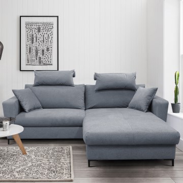 Išskleidžiama dešininė L formos kampinė sofa HORTA, tamsiai pilka, su talpia daiktų laikymo vieta