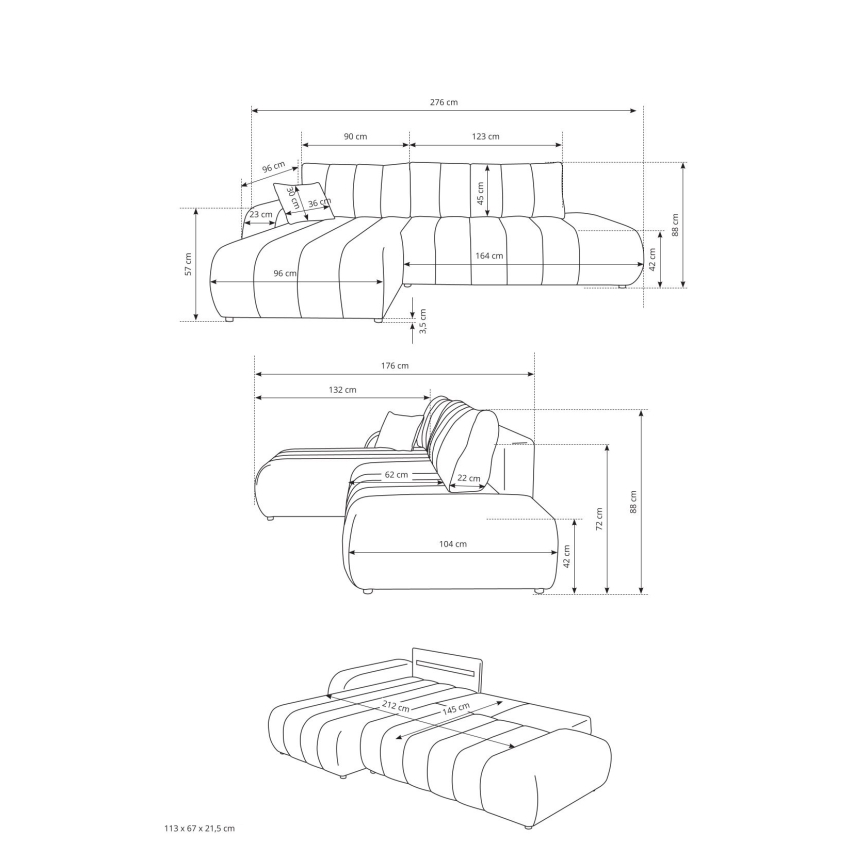 Išskleidžiama kairinė L formos kampinė sofa DESIO su patalynės dėže, smėlinė