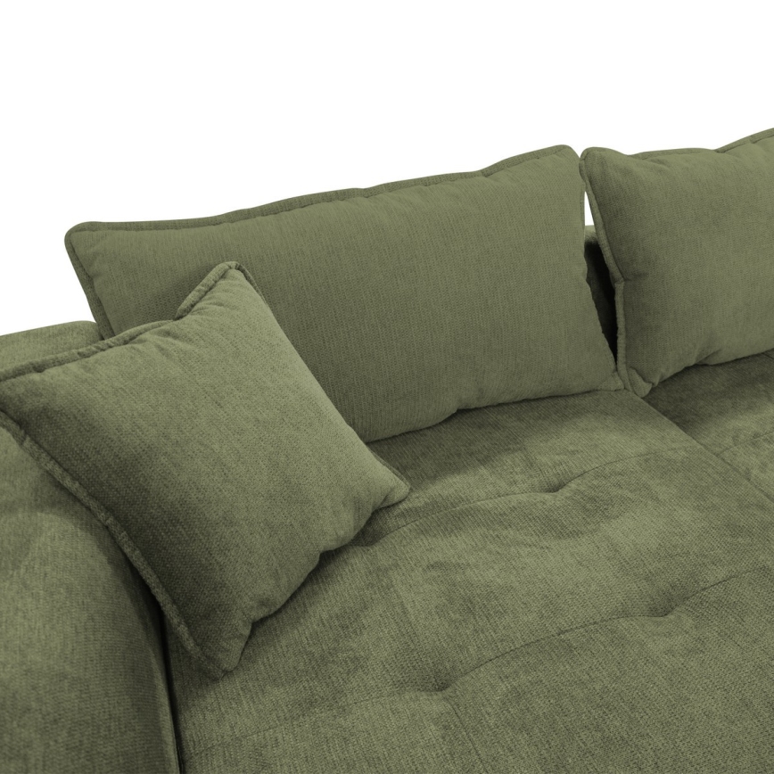Išskleidžiama kairinė L formos kampinė sofa su patalynės dėže LAGOA, žalia