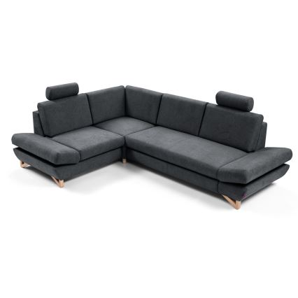 Išskleidžiama apmušta kampinė sofa-lova su sandėliavimo dėže, L formos AVESTA kairinė antracitas