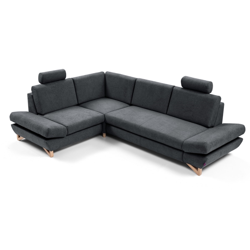 Išskleidžiama apmušta kampinė sofa-lova su sandėliavimo dėže, L formos AVESTA kairinė antracitas