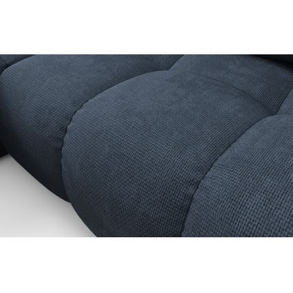 Išskleidžiama L formos kampinė apmušta sofa ALMADA, kairinė, mėlyna, su patalynės dėže