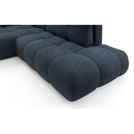 Išskleidžiama L formos kampinė apmušta sofa ALMADA, kairinė, mėlyna, su patalynės dėže