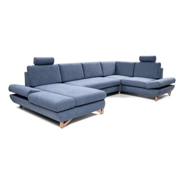 Išskleidžiama kampinė apmušta U formos sofa-lova su daiktų dėže AVESTA, mėlyna