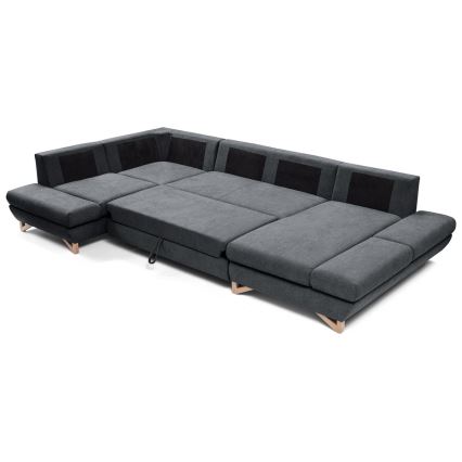 Išskleidžiama U formos kampinė apmušta sofa su daiktų laikymo vieta AVESTA antracitas