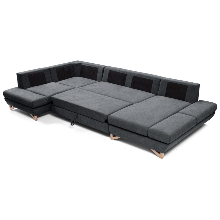 Išskleidžiama U formos kampinė apmušta sofa su daiktų laikymo vieta AVESTA antracitas