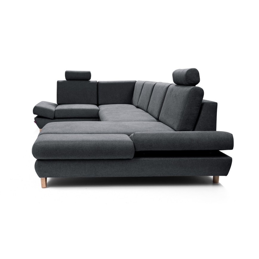 Išskleidžiama U formos kampinė apmušta sofa su daiktų laikymo vieta AVESTA antracitas