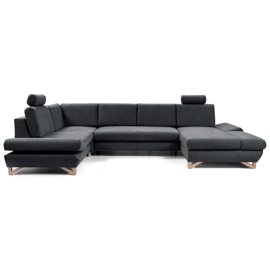 Išskleidžiama U formos kampinė apmušta sofa su daiktų laikymo vieta AVESTA antracitas
