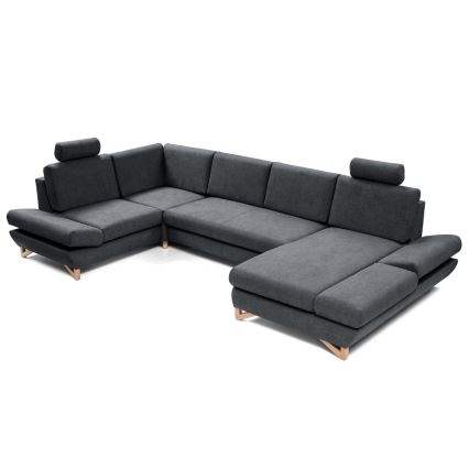 Išskleidžiama U formos kampinė apmušta sofa su daiktų laikymo vieta AVESTA antracitas