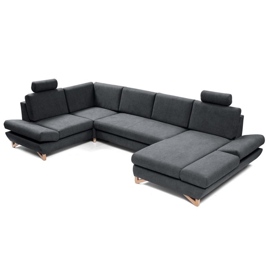 Išskleidžiama U formos kampinė apmušta sofa su daiktų laikymo vieta AVESTA antracitas