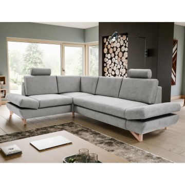 Išskleidžiama kampinė audiniu aptraukta sofa su daiktų laikymo dėže, L formos AVESTA, kairinė, pilka