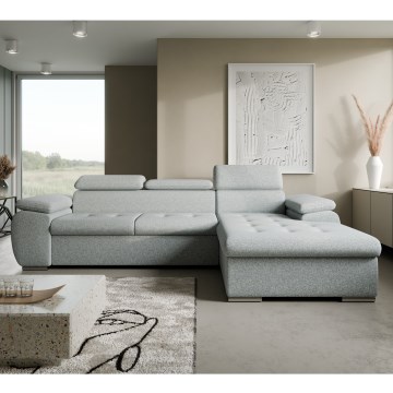 Išskleidžiama kampinė L formos sofa-lova su daiktadėže PADUA, pilka, dešinės pusės
