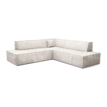 Išskleidžiama kampinė L formos sofa-lova su sandėliavimo vieta TERAMO, dešinės pusės, smėlio spalvos