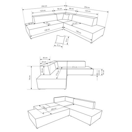 Išskleidžiama kampinė L formos sofa-lova su sandėliavimo vieta TERAMO, dešinės pusės, smėlio spalvos