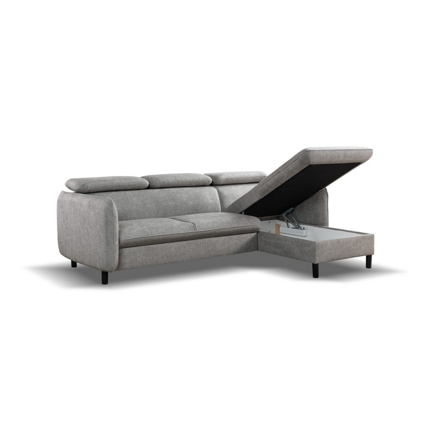 Išskleidžiama kampinė L formos sofa NISA su sandėliavimo vieta, pilka, dešinė