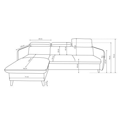 Išskleidžiama kampinė L formos sofa NISA su sandėliavimo vieta, pilka, dešinė