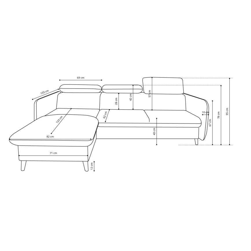 Išskleidžiama kampinė L formos sofa NISA su sandėliavimo vieta, pilka, dešinė